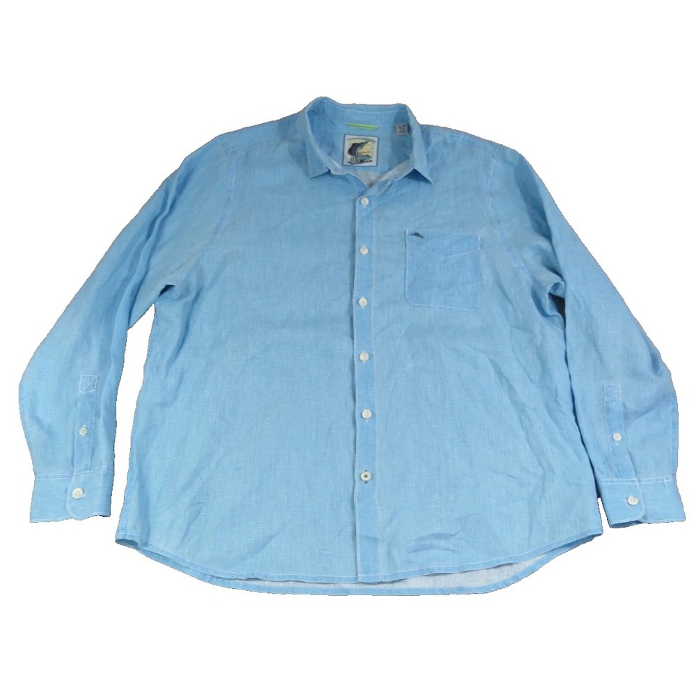 Tommy Bahama Linen Shirt XL Blue Marlin Back Graphic 25 Years  Camp‎ Paradise LS